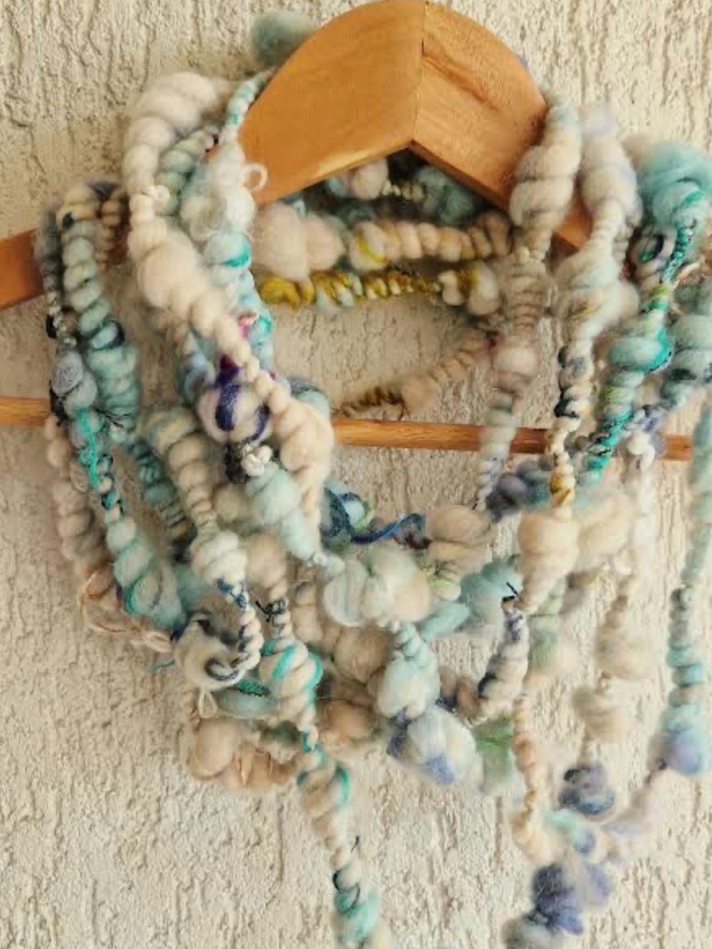 Handmade Chunky Loop Scarf Necklace in Soft Aqua and Cream
